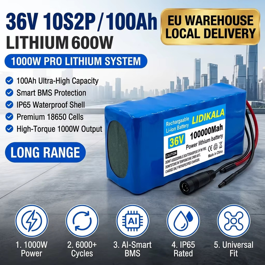 36V 10S2P 18650 Lithium-Akku mit 100Ah Kapazität in Blau mit XT60 und DC Dual-Interface für Elektroroller und faltbare Elektrofahrzeuge - Bild 4