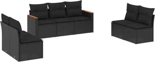 vidaXL 7-teilige Garten-Sofagarnitur aus Poly-Rattan in Schwarz mit Sitzkissen und Rückenkissen inklusive Stauraum - Bild 1