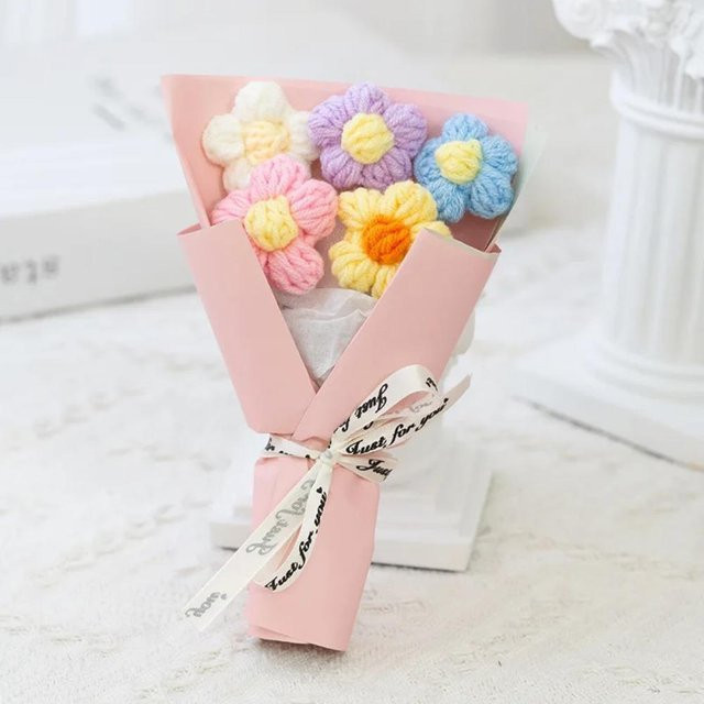 Yiran Bag Mini-Strickblumensträuße aus Baumwolle in Multicolour als Tischdekoration und Geschenkaccessoire - Bild 1