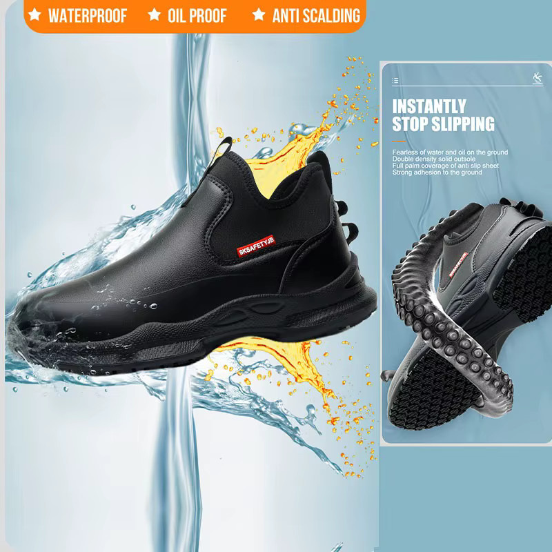 QHSPE Herren-Arbeitsschuhe in Schwarz, rutschfest und ölbeständig, leichte Kochschuhe mit weicher Sohle - Bild 4