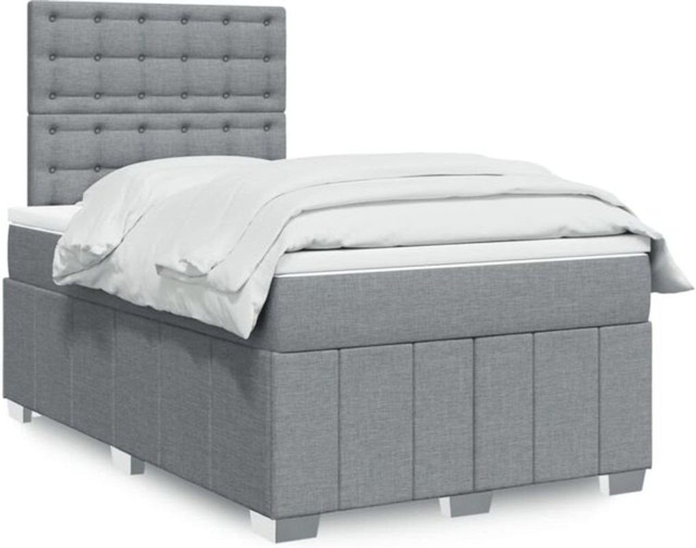 vidaxl Boxspringbett mit Matratze in Grau und Weiß aus Stoff und Holzwerkstoff, B/T/H: 120 x 190 x 150,5 cm - Bild 1