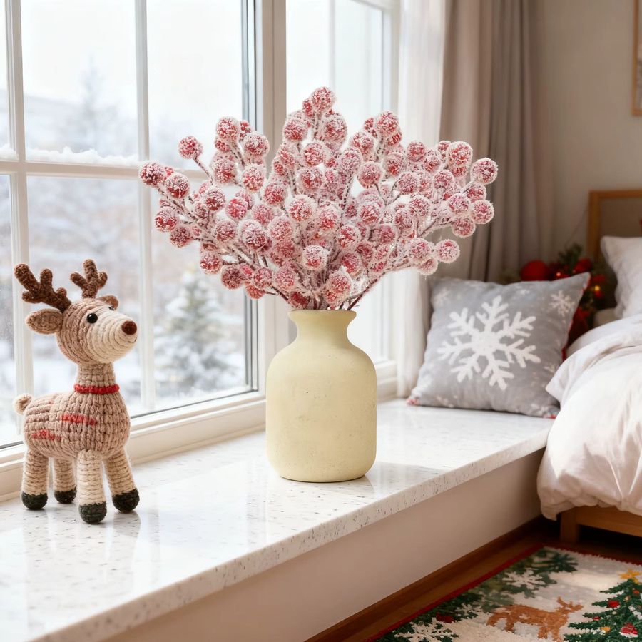 5 bis 10 Stück Künstliche Holly Pflanzen mit roten Früchten für Weihnachtsdekoration und DIY Tischdeko von smr - Bild 4