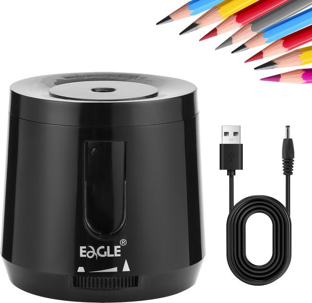 EAGLE Elektrischer Desktop-Bleistiftspitzer in Schwarz für 6–8 mm Bleistifte für Schule und Büro - Bild 1