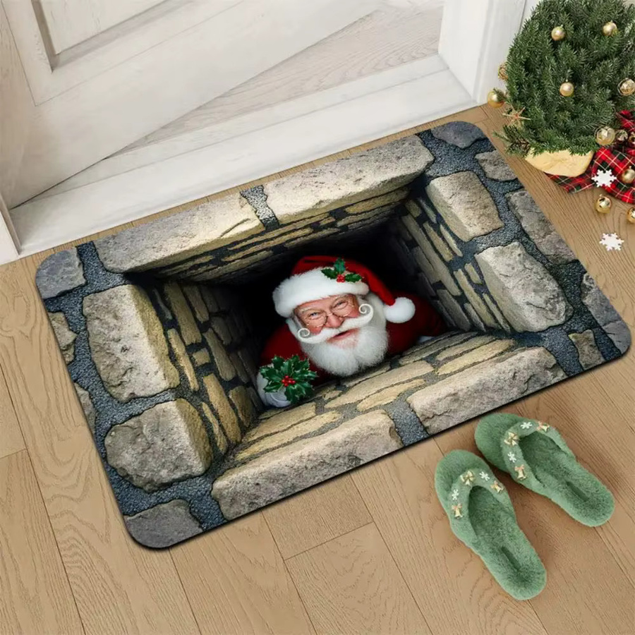 VIKAMA 3D-Weihnachtsmann-Haus Bodenmatte für Innen und Außen, wetterfeste Willkommensmatte in Mehrfarbig, B/T: 80 x 50 cm - Bild 3