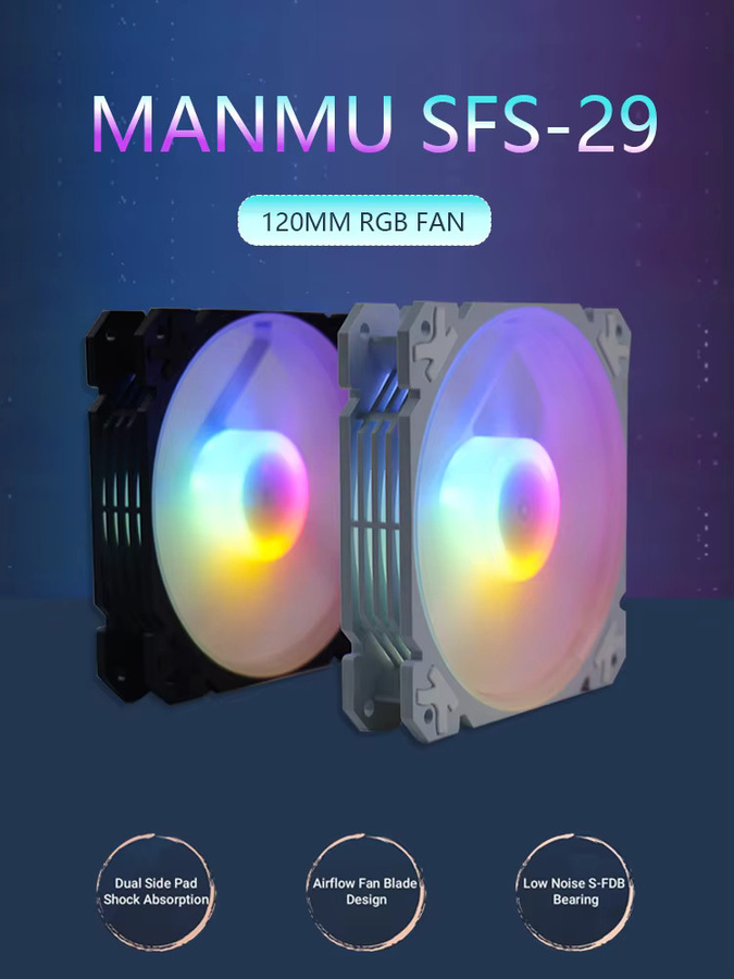 MANMU RGB Gehäuselüfter für PC und CPU-Kühler, 120 mm, Weiß - Bild 4