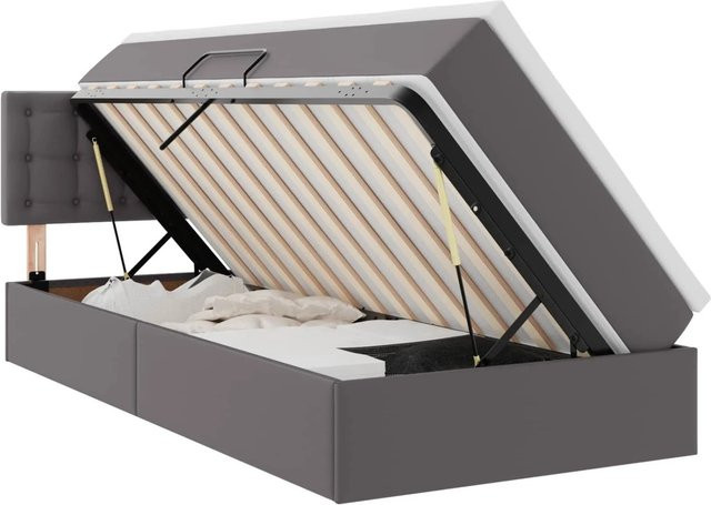 vidaXL Aufbewahrungsbett mit Matratze in Grau aus Kunstleder mit Lift-up-Funktion, B/T/H: 90 x 200 x 140 cm - Bild 1