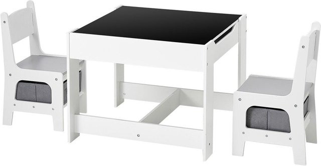 Kindertisch Set mit 2 Stühlen aus Holz und MDF mit Stauraum und Stoff-Aufbewahrungsbox, Buying Solutions MB, Weiß/Schwarz/Grau, B/T/H: 61,0 x 48,3 x 50,0 cm - Bild 1