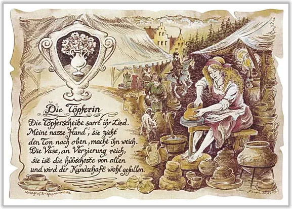 Zunftbild Töpferin als Vintage Paper Poster auf Antikpapier, Mehrfarbig, Höhe: 29,7 cm, Breite: 21,0 cm - Bild 1