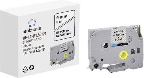 Renkforce RF-LT-BTZe121 Beschriftungsband kompatibel mit Brother TZe-121, Breite: 9 mm, Länge: 8 m, Farbe: Transparent, Schriftfarbe: Schwarz - Bild 1