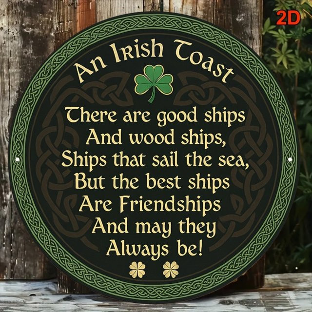 Rundes Aluminiumschild CIFBUY Irish Blessing Celtic Knot Shamrock in Vintage Gold und Grün, Durchmesser: 20 cm - Bild 1