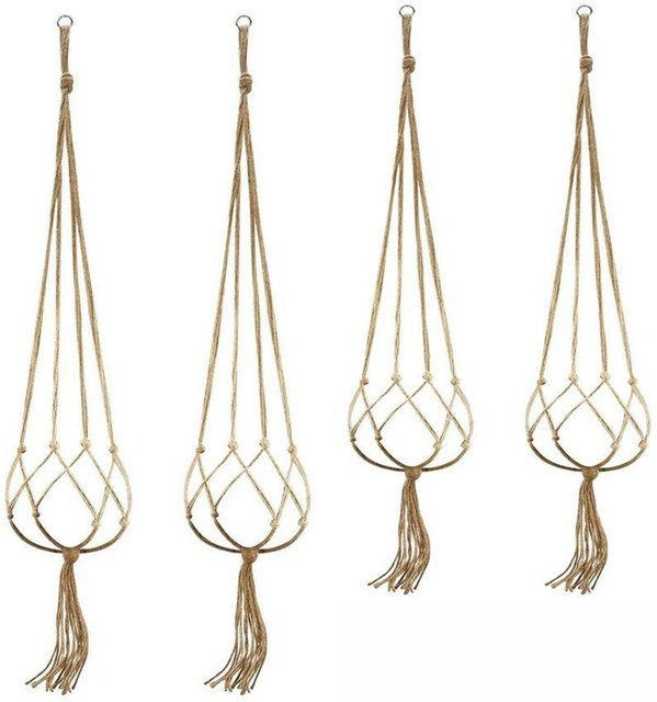 4er-Set Makramee-Pflanzenaufhänger von TOMTOP JMS in Beige im Boho-Stil aus Jute-Seil zur Dekoration von Blumentöpfen für Innen und Außen - Bild 1
