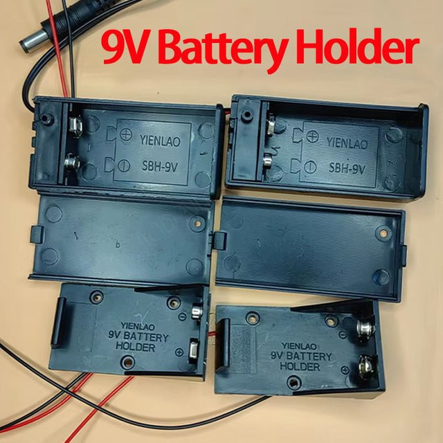 JCD 9V Batteriehalter mit DC 5,5 x 2,1 mm Stecker, Ein/Aus-Schalter und Bleiabdeckung in Schwarz - Bild 1