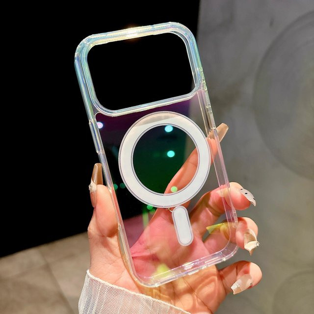 Magnetische transparente Handyhülle mit Regenbogen-Laser-Effekt für Apple iPhone kompatibel mit iPhone 17 16 15 14 13 12 11 Pro Max und weiteren Modellen, Multicolor - Bild 1