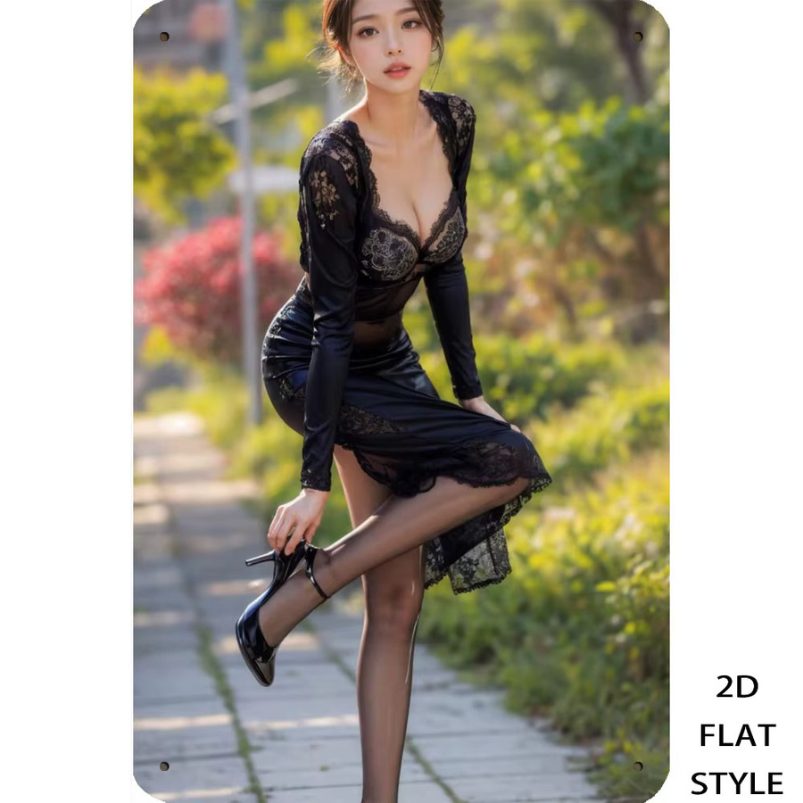 Vintage Metallschild CIFBUY mit schwarzem Spitzenkleid-Motiv als Wanddekoration, Breite: 20,3 cm, Höhe: 30,5 cm - Bild 3