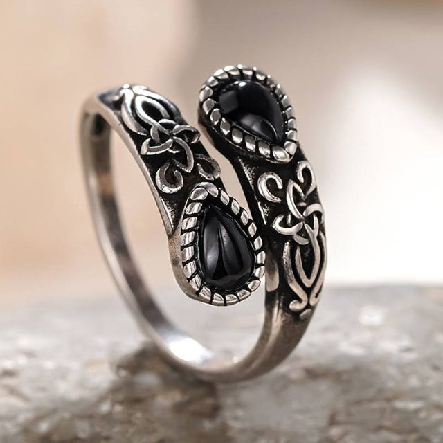 Huitan Ring, Silber, Schwarzer Stein, Damen, Vintage - Bild 1