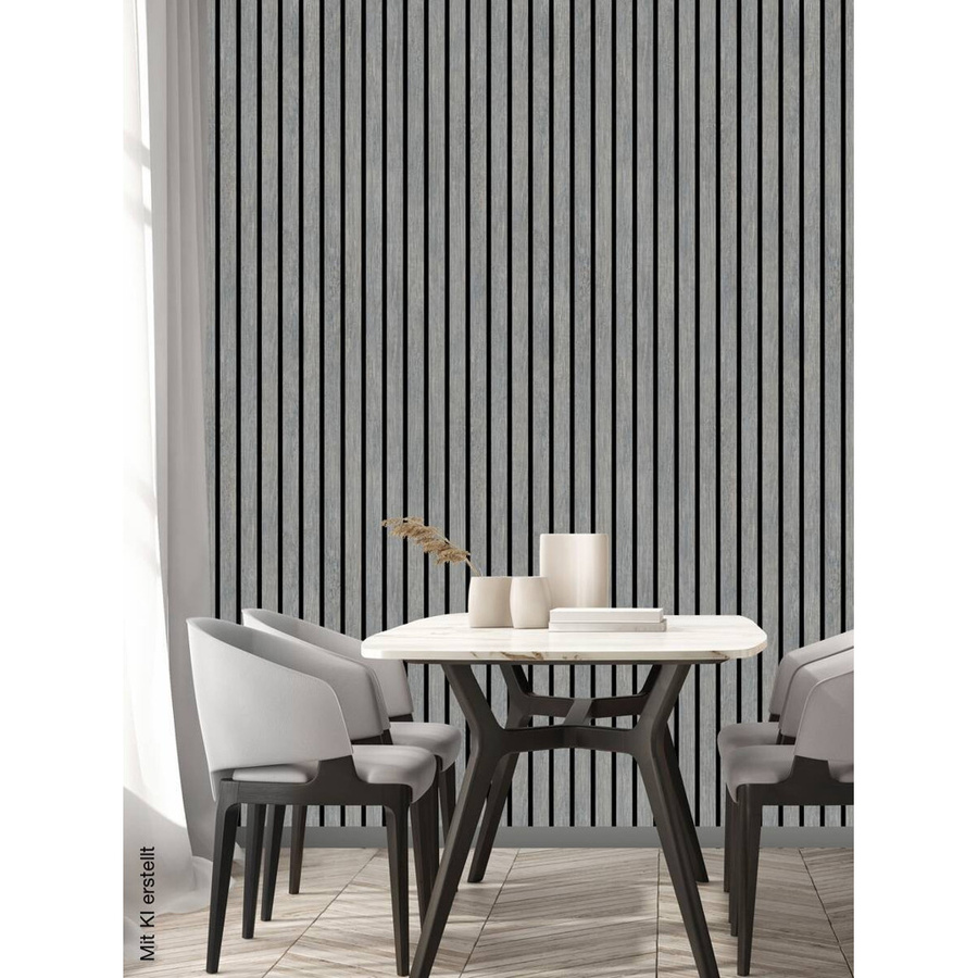 UGEPA Papiertapete Akustikpaneel grau schwarz gestreift B/L: 53 x 1005 cm - Bild 2