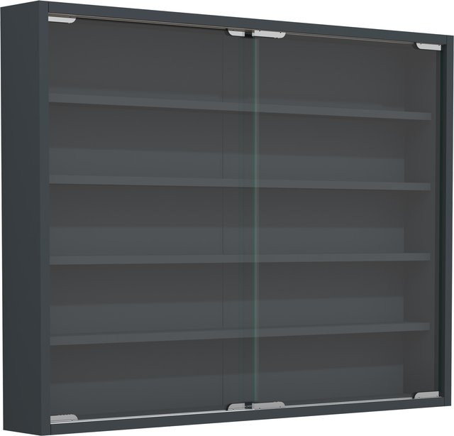 Vitrine AGISA von VCM in Anthrazit mit Glasschiebetüren und Regalböden, modern und wandmontiert - Bild 1