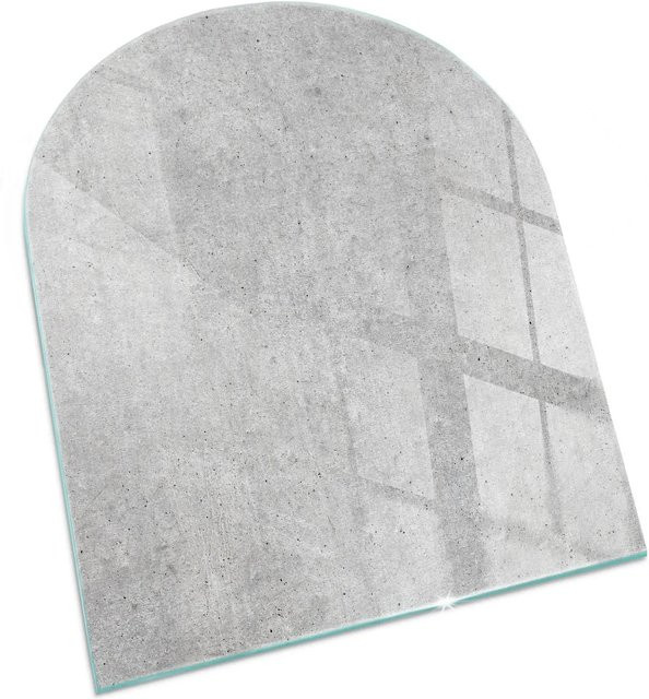Tulup Glasplatte für Kaminöfen in Grau mit Rohbetonstruktur, Halbkreis, B: 80 cm, T: 70 cm - Bild 1