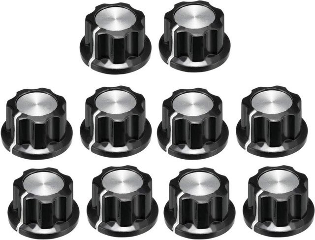 DAIERBUMP 10 Stück Top-Potentiometer-Lautstärkeregler-Drehknöpfe für Gitarren mit 6,35 mm Welle, Farbe: Silber und Schwarz, B/T/H: 19,5 x 11,5 mm - Bild 1