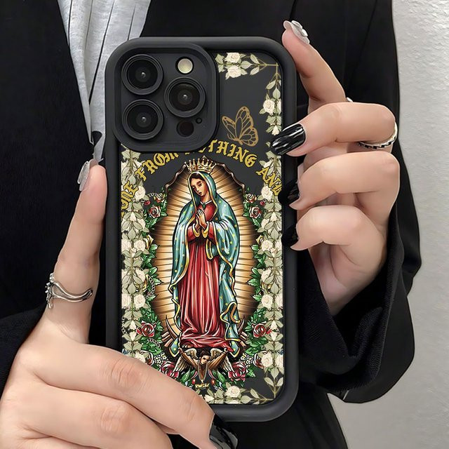 Handyhülle mit Jungfrau Maria-Muster für Apple iPhone 17, 16, 15 Serie in Schwarz und Multicolour - Bild 1