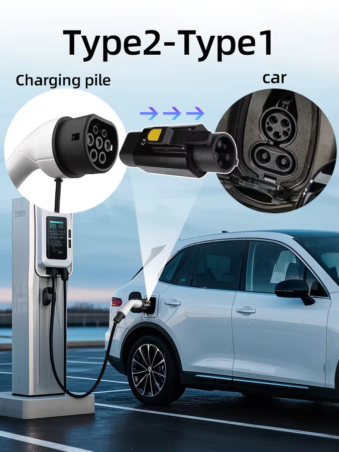 EVqiaoyi Typ2 zu Typ1 EV-Ladeadapter 32A 7KW mit Ausschaltknopf in Schwarz für J1772 Elektrofahrzeuge - Bild 7