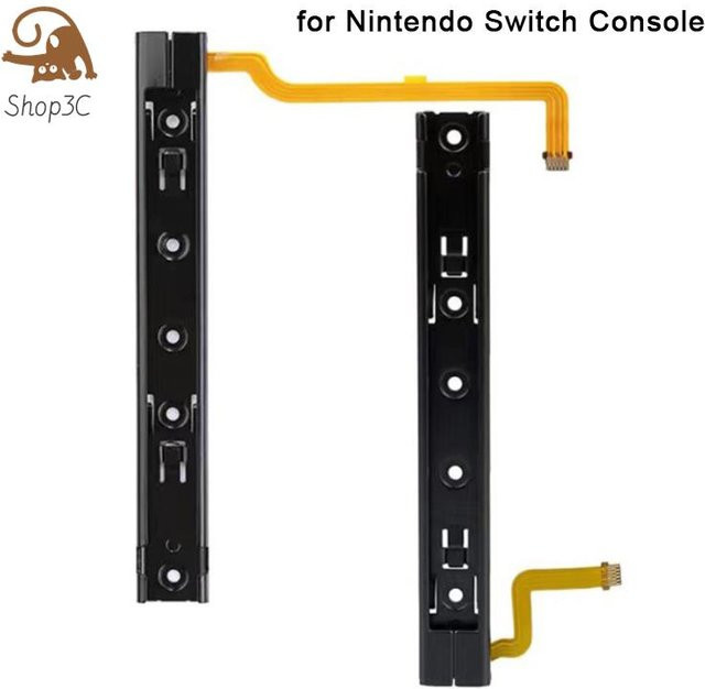 Original Nintendo Switch Reparaturset: Rechte und linke Gleitschiene mit Flexkabel-Fixierteil in Schwarz - Bild 1