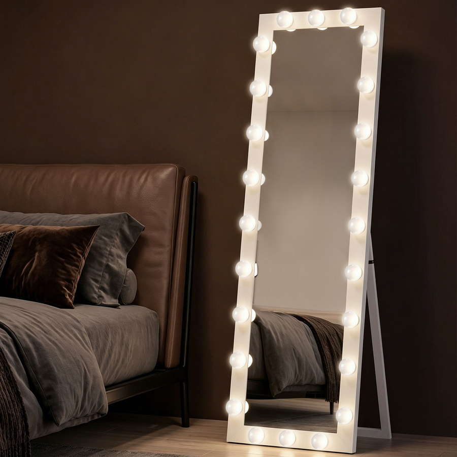 HOMCOM Ganzkörperspiegel Weiß mit LED-Beleuchtung und 24 Glühbirnen, dimmbar, B/H: 40 x 150 cm - Bild 2