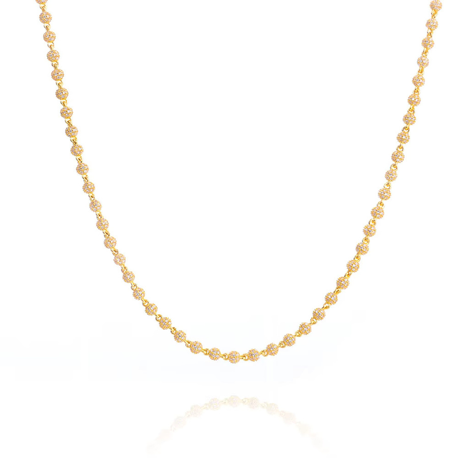 ESKEEM Halskette, 4 mm, Iced Out Diamant-Perlen, Cz-Stein, 18 Karat vergoldet, Damen - Bild 2