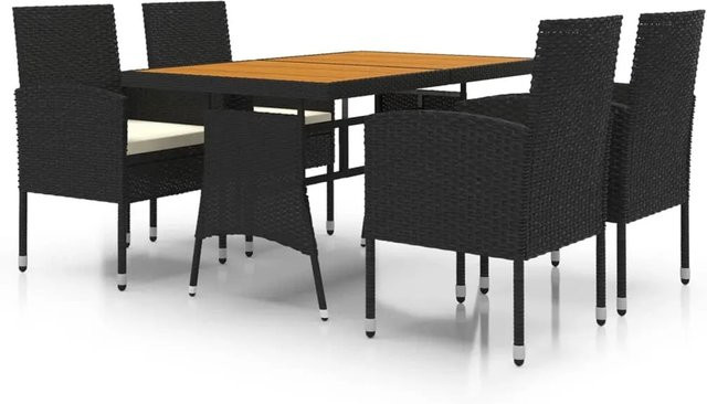 vidaXL 5-tlg Garten-Essgruppe aus Poly Rattan und Akazienholz in Schwarz und Weiß - Bild 1