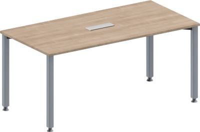 Schäfer Shop Genius Konferenztisch MODENA FLEX in Eiche-Dekor und Weißalu, Rechteck mit 4-Fuß Quadratrohr und 3-fach Anschluss, B/T/H: 160 x 80 x 72-84 cm - Bild 1