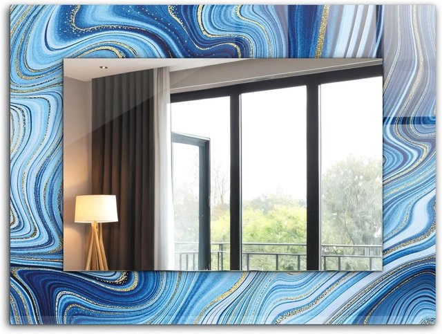 Tulup Spiegel mit abstraktem blauem Muster, rechteckig, B: 80 cm, H: 60 cm - Bild 1
