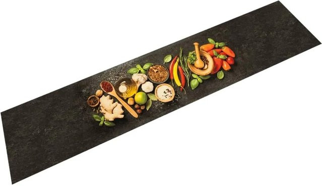 vidaXL Küchenteppich mit Gewürzdruck aus Samt, waschbar und rutschfest, B/T: 300 x 60 cm - Bild 1