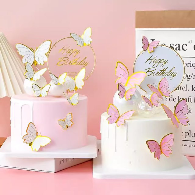 Niedliche Schmetterling Kuchen Dekoration aus Papier in Blau und Multicolour für Geburtstag und Valentinstag - Bild 1