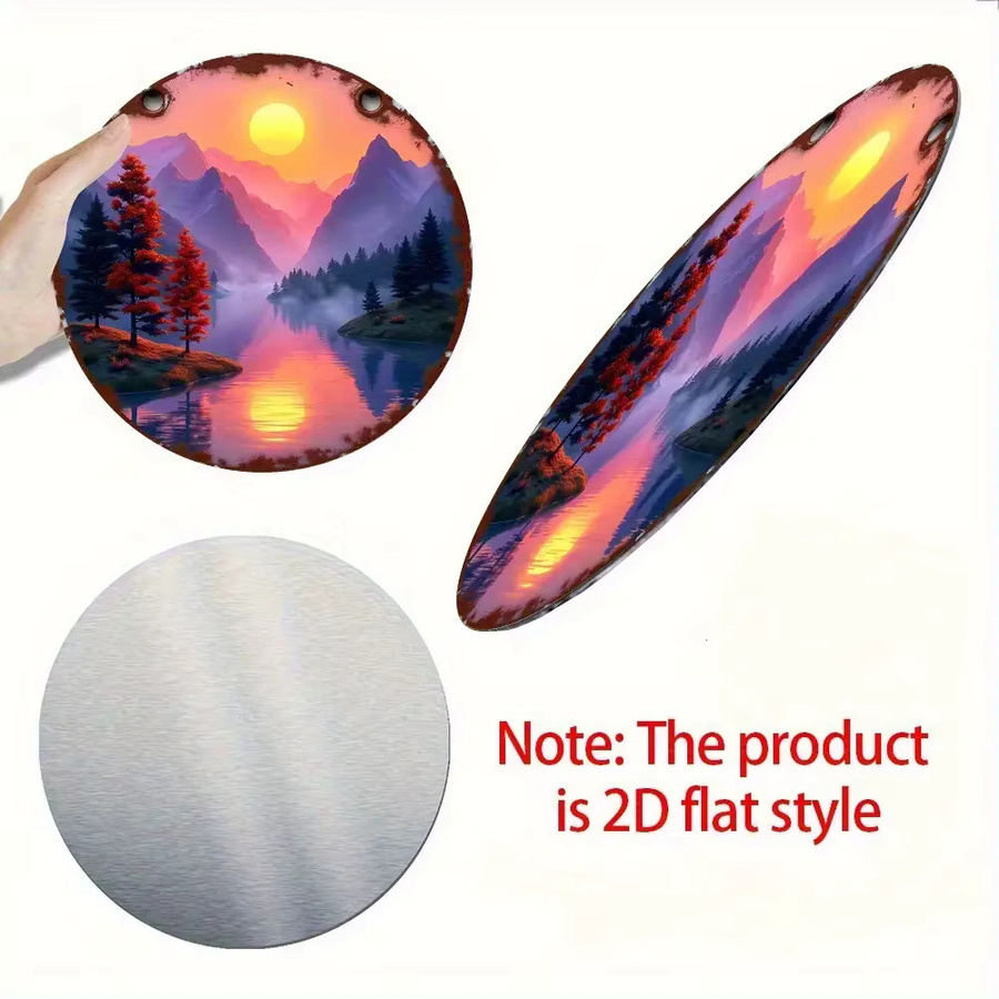 Runde Metall-Wandkunst von Potdemiel mit Mountain Sunset Motiv in Multicolour, Durchmesser: 20,32 cm - Bild 5