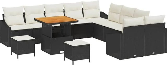 vidaXL Garten-Sofa-Set mit Kissen aus Polyrattan und Stahl, 13-teilig, Schwarz-Creme - Bild 1