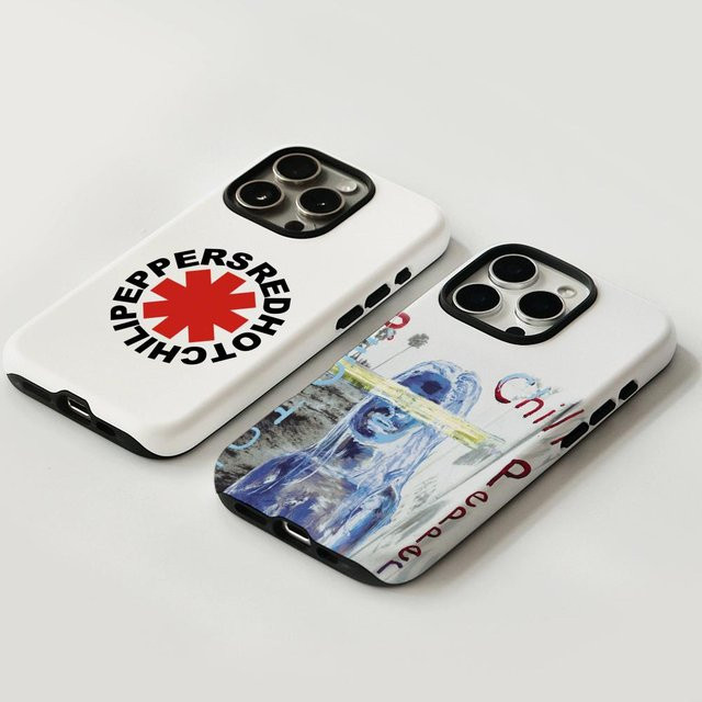 Reds Hot Chilis Peppers RHCP Handyhülle für iPhone 17 16 15 14 13 12 Pro Max Plus in Weiß mit glänzender HD-Doppelschicht-Flüssigkeitshartschale - Bild 1