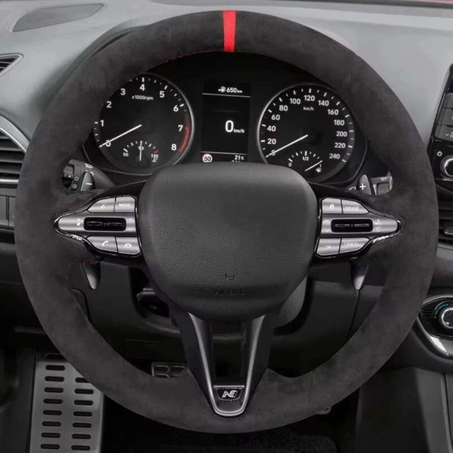 MIDOON Lenkradabdeckung aus Wildleder in Schwarz für Hyundai Veloster N 2019-2021 und i30 N 2018-2020, rutschfest - Bild 1