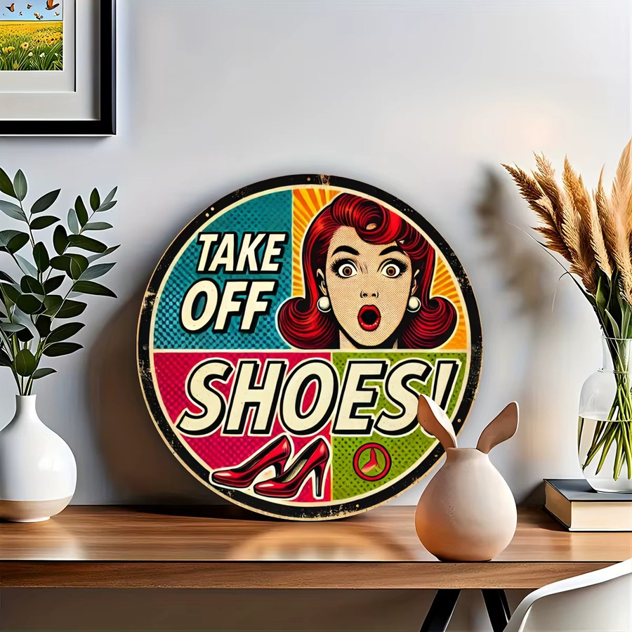 Potdemiel Vintage-Wandschild Take Off Shoes aus Metall, runde Metalldekoration in Multicolour, Durchmesser: 19,81 cm - Bild 4