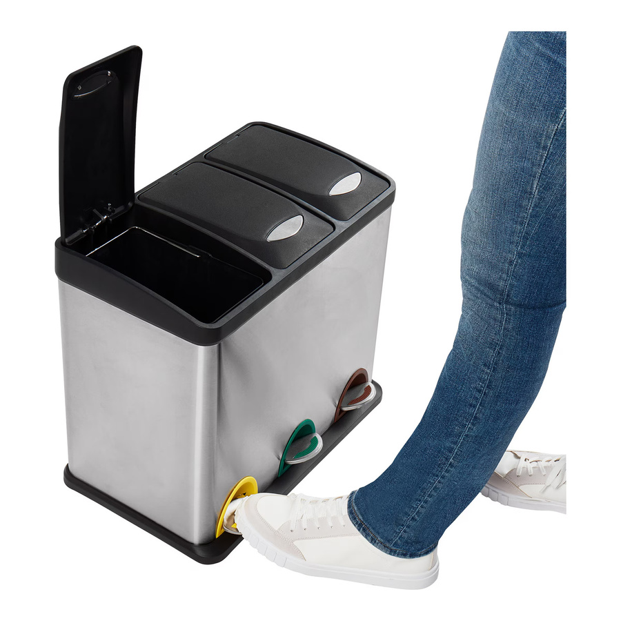 Genialo Mülltrennsystem Premium mit 3 Fächern à 8,5 l, Edelstahl, Schwarz/Silber, mit Pedal und herausnehmbaren Inneneimern - Bild 1
