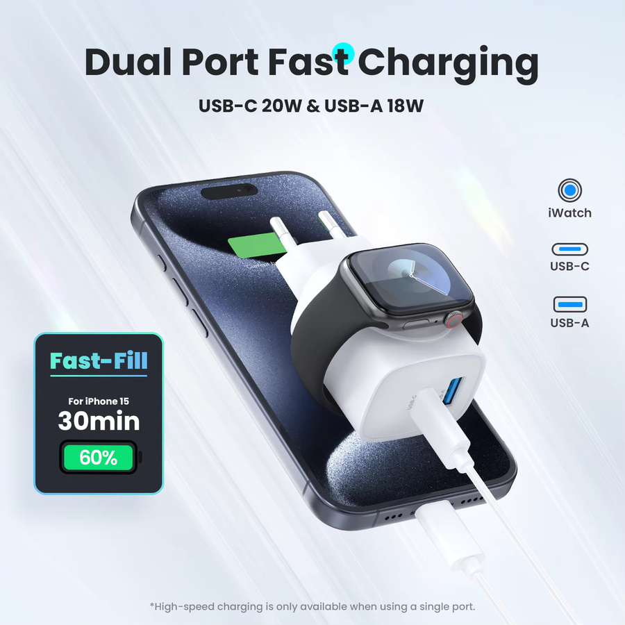 TOPADRE 3 in 1 PD USB-C Schnellladestation für Apple Watch, iPhone und iPad mit 20 W Wandladestecker in Schwarz - Bild 2