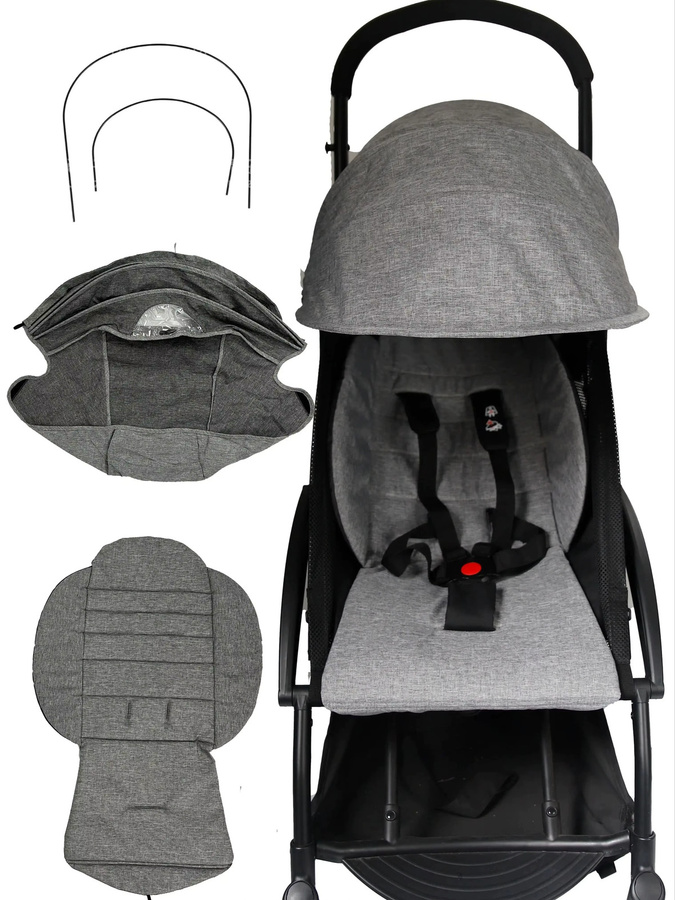BABYZEN Zubehör Set für Kinderwagen mit Sitzkissen, Baldachin und Eisen-Stent in Schwarz und Grau, kompatibel mit Babyzen YOYO 2 und YOYO+ - Bild 2