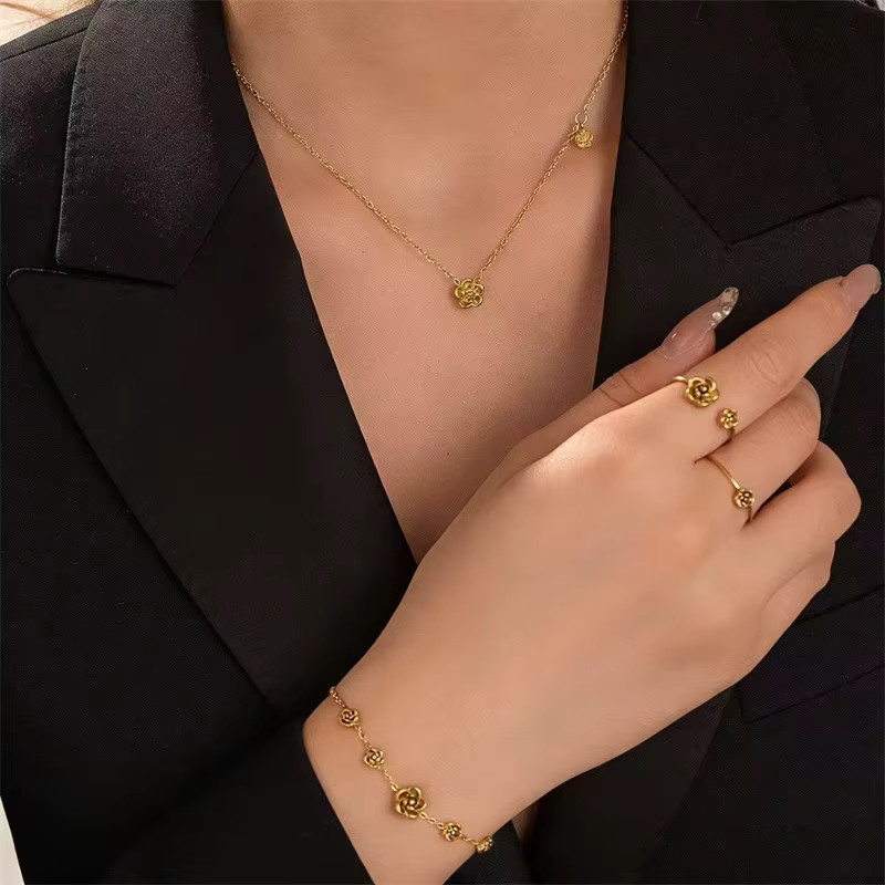 GANEMLY Schmuck-Set, Edelstahl, Goldfarben, Halskette und Armband, Damen - Bild 3