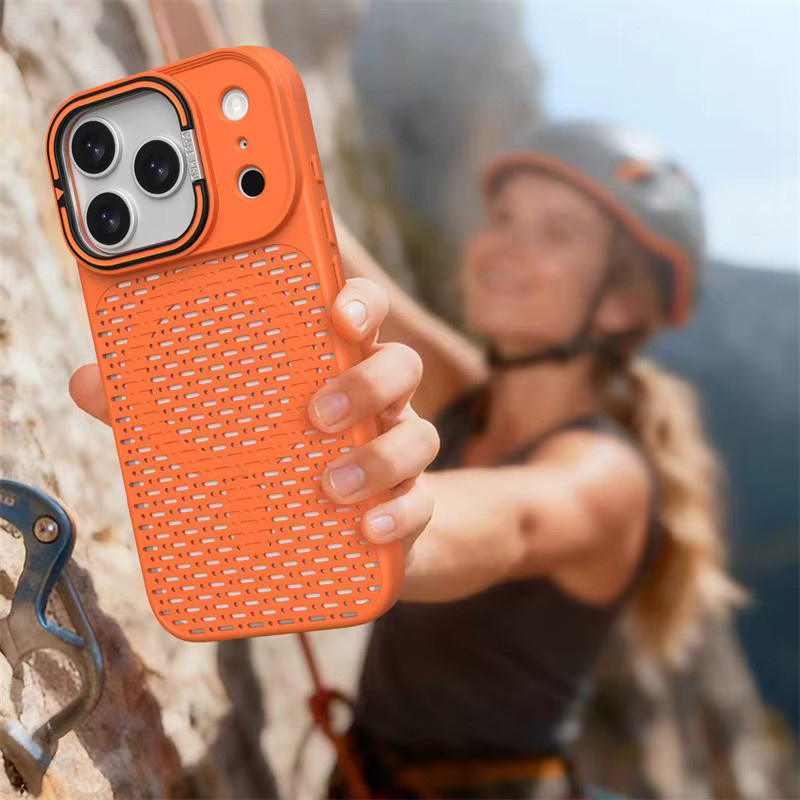 Magnetische iPhone Schutzhülle mit unsichtbarer Halterung und Wärmeableitung für Apple iPhone 18 bis 11 Pro Max in Schwarz und Orange - Bild 2