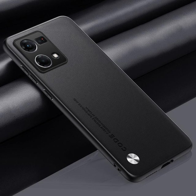 Matte Handyhülle aus PU-Leder für OPPO Reno 7 4G und OPPO F21 Pro 4G in Schwarz - Bild 1