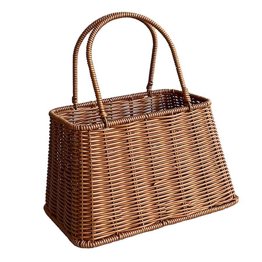 KONNWEI Picknickkorb aus Kunststoff in rustikaler Rattan-Optik mit Griff und trapezförmigem Design - Bild 2