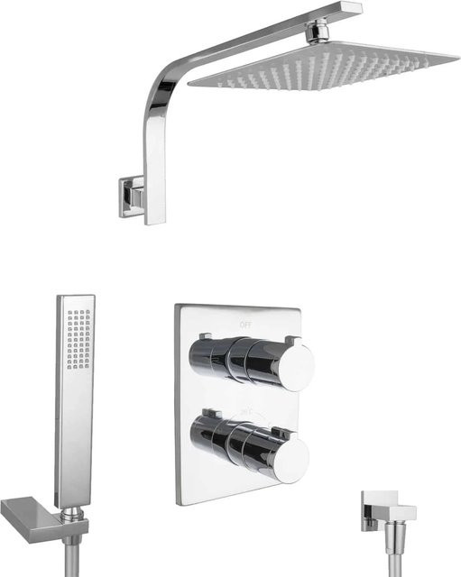 PaulGurkes Design Dusch Set mit Unterputz Thermostat, Regendusche und Handbrause in Chrom/Silber - Bild 1