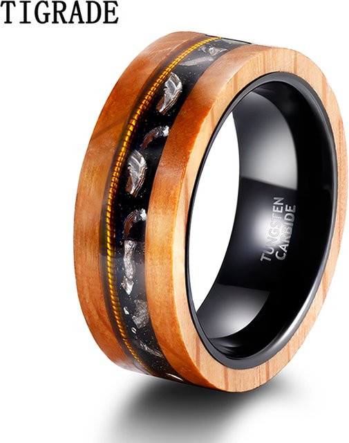 TIGRADE Ring Wolfram, Olivenholz, Schwarz, Herren, 8 mm - Bild 1