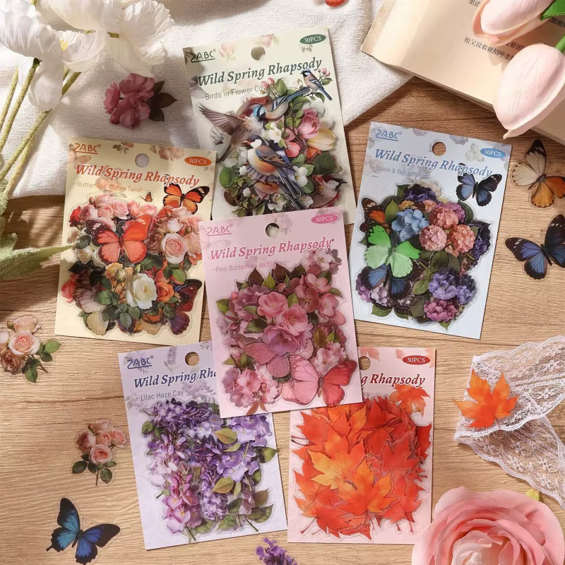 15 Blatt Blumen- und Schmetterlings-Aufkleber-Set mit gemischten Mustern für dein Tagebuch und deine Deko-Karten zum Selbermachen - Bild 1
