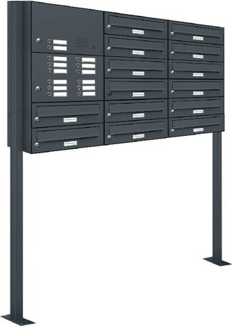 AL Briefkasten-System für 14 Parteien, freistehend, grau/anthrazit, B/H/T: 122,9 x 150 x 27,5 cm - Bild 1