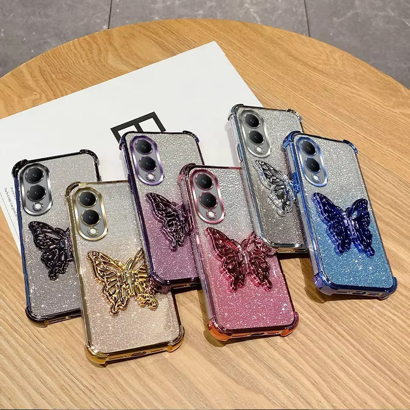 Stoßfeste Vivo Handyhülle mit Glitzer-Schmetterling-Design in Schwarz aus TPU - Bild 3